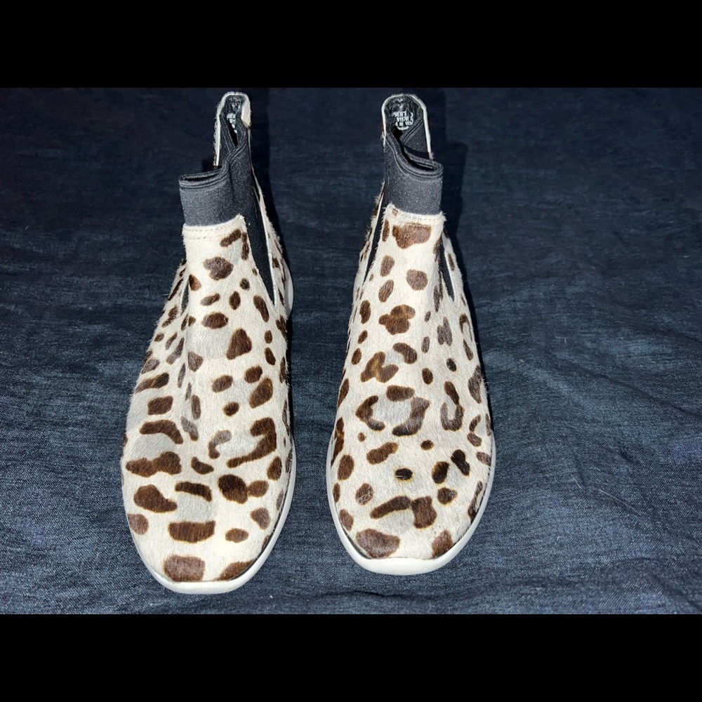 Cole Haan Zerogrand Sneaker Booties Boots Leopard Grey Black Calf Fur Flats